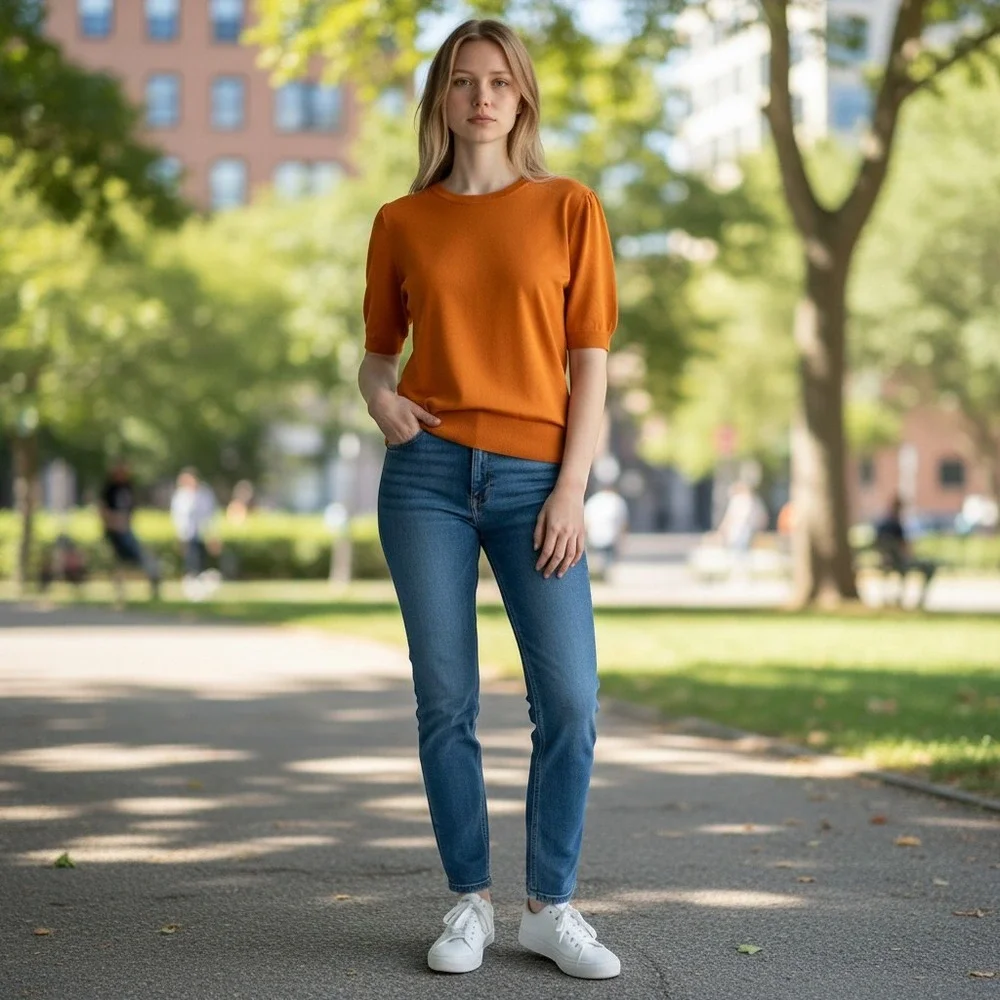 A New Day Burnt Orange Short Sleeve Knit Sweater Crew Neck Top Large